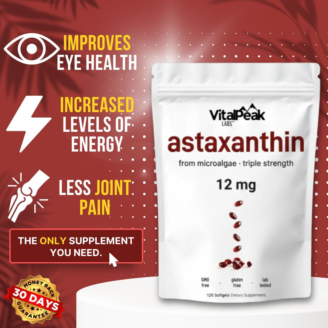 VitalPeak Labs™ - Astaxanthin 12mg | 100% Natural from MicroAlgae